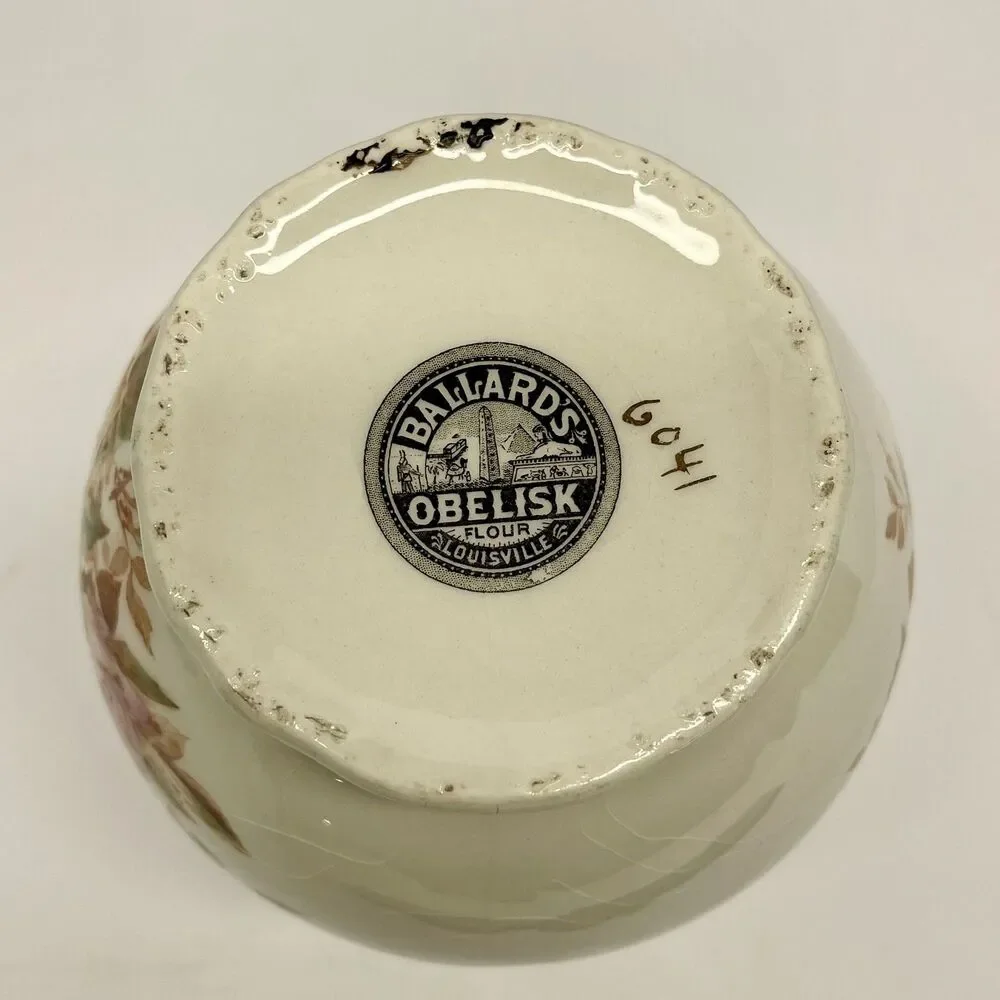 Vintage/antique Ballard's Obelisk Flour Advertising Pitcher Louisville Roses